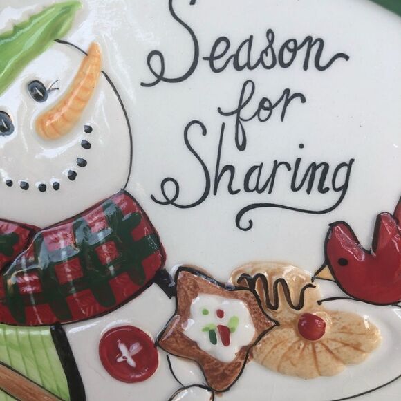 Fitz and Floyd Holly Hat Snowman Platter - Picture 4 of 9